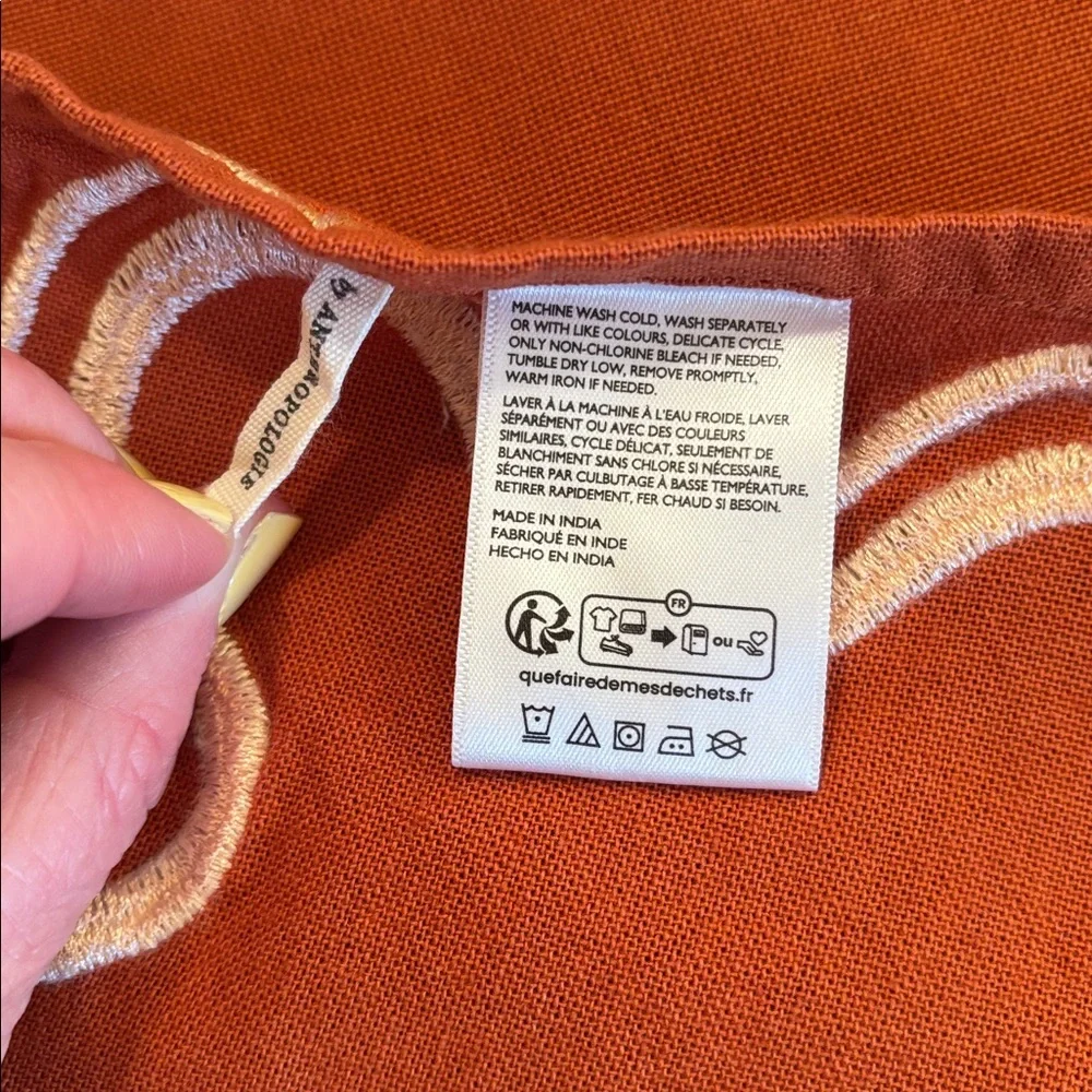 Anthropologie Orange Scalloped Table Linens with Cream Trim
